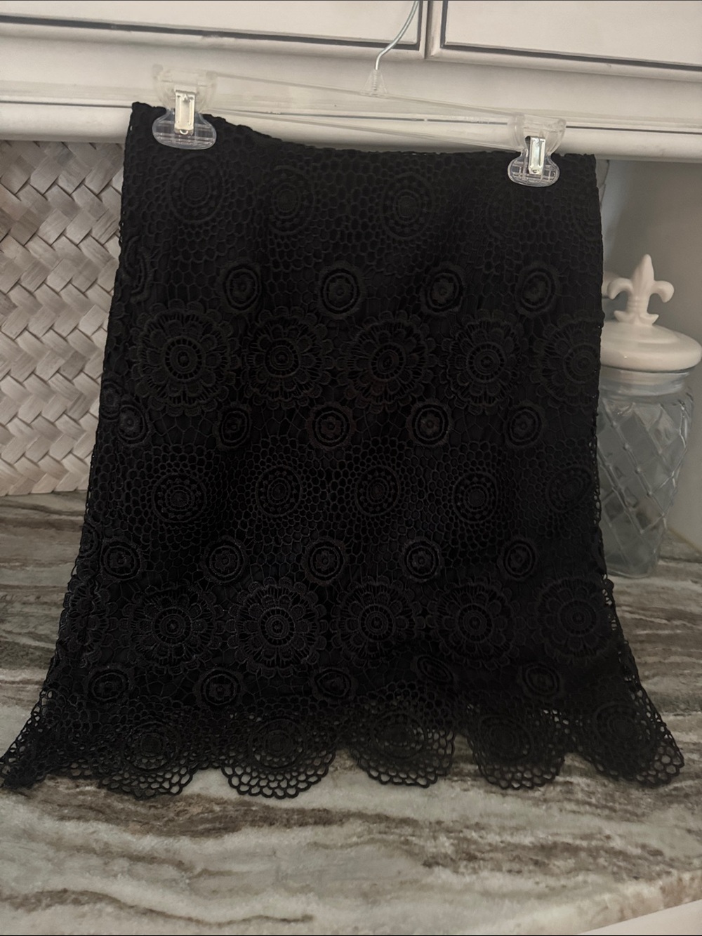 Sara Campbell Black Crochet Lace Pencil Skirt